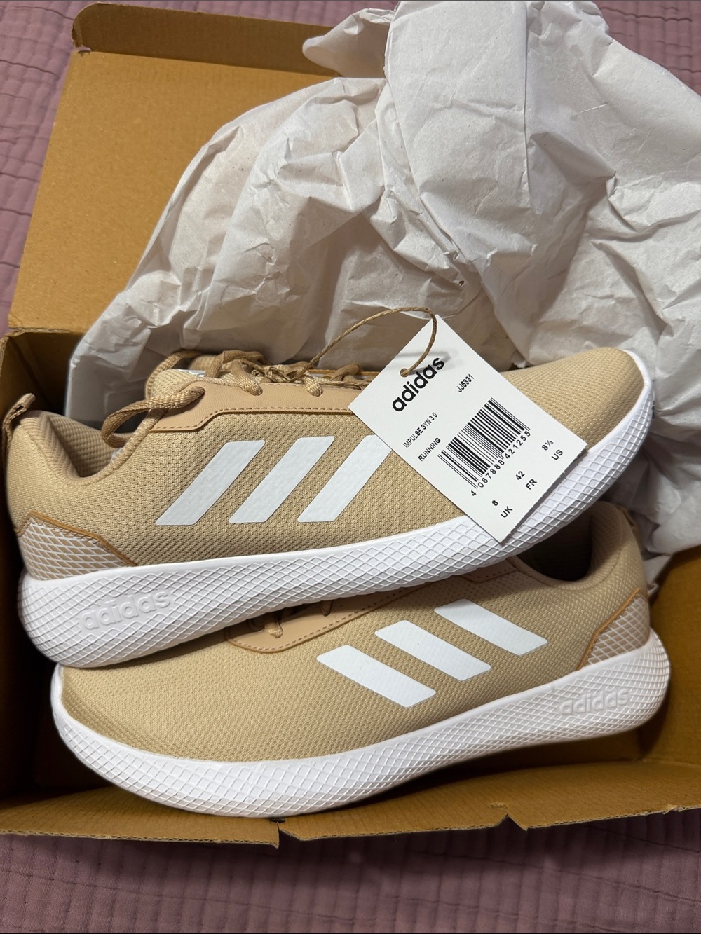 adidas Men’s Tan Sneakers with White Stripes